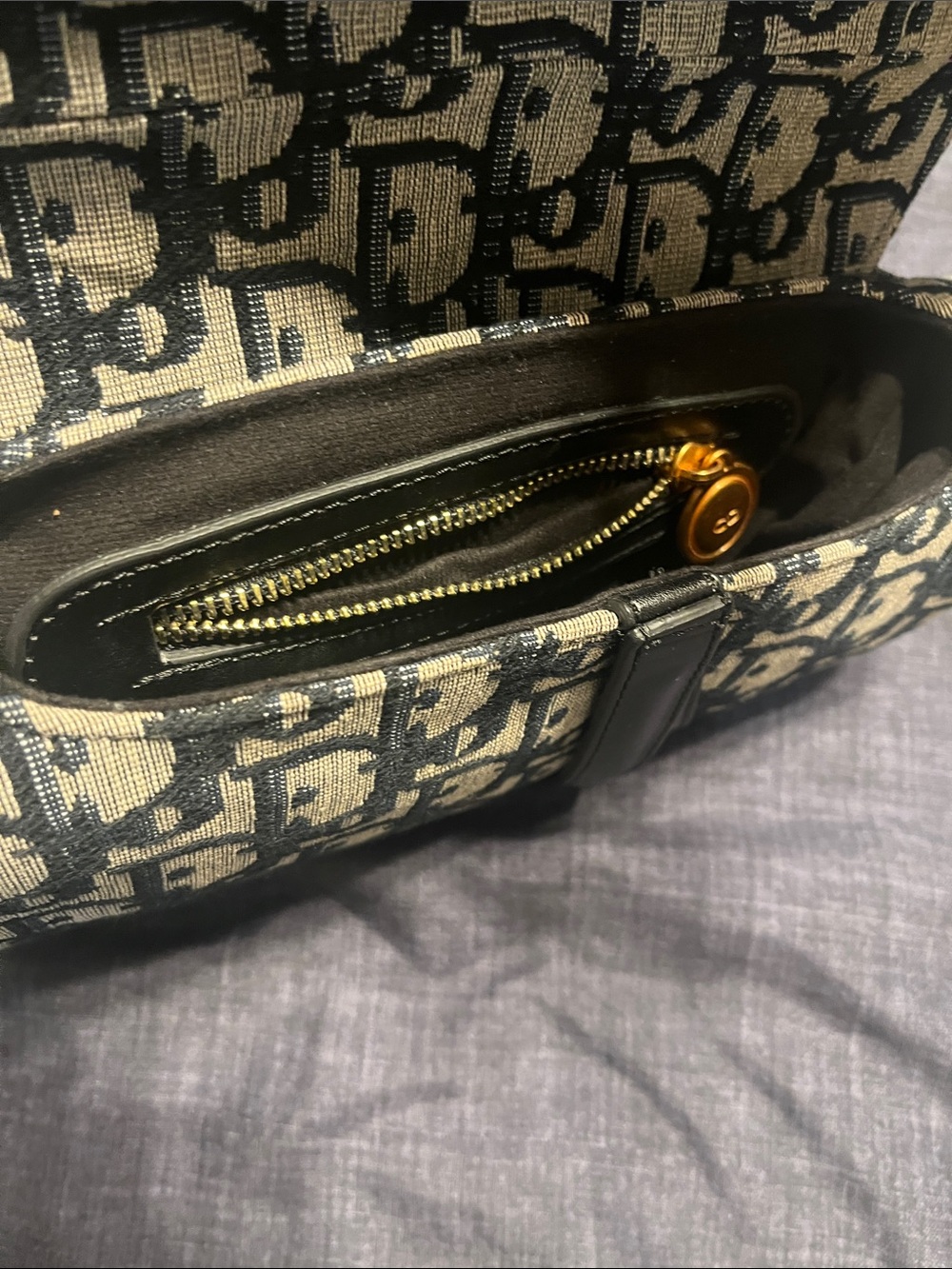 Saddle Shoulder Bag in Navy and Cream with Black Trim - Picture 2 of 9